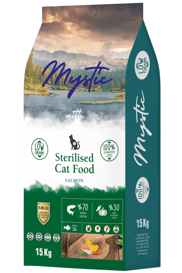 Mystic Az Tahıllı Yetişkin Kedi Maması Steril Somonlu 15 KG Mystic Az Tahıllı Yetişkin Kedi Maması Steril Somonlu 15 KG