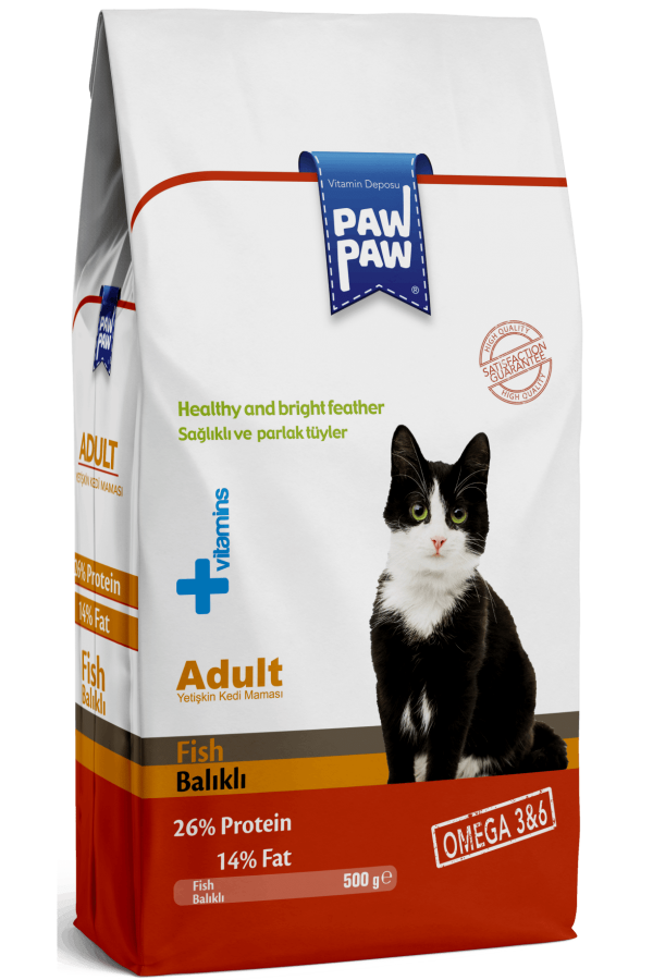 Paw Paw Yetişkin Kedi Maması Balıklı 500 Gr.